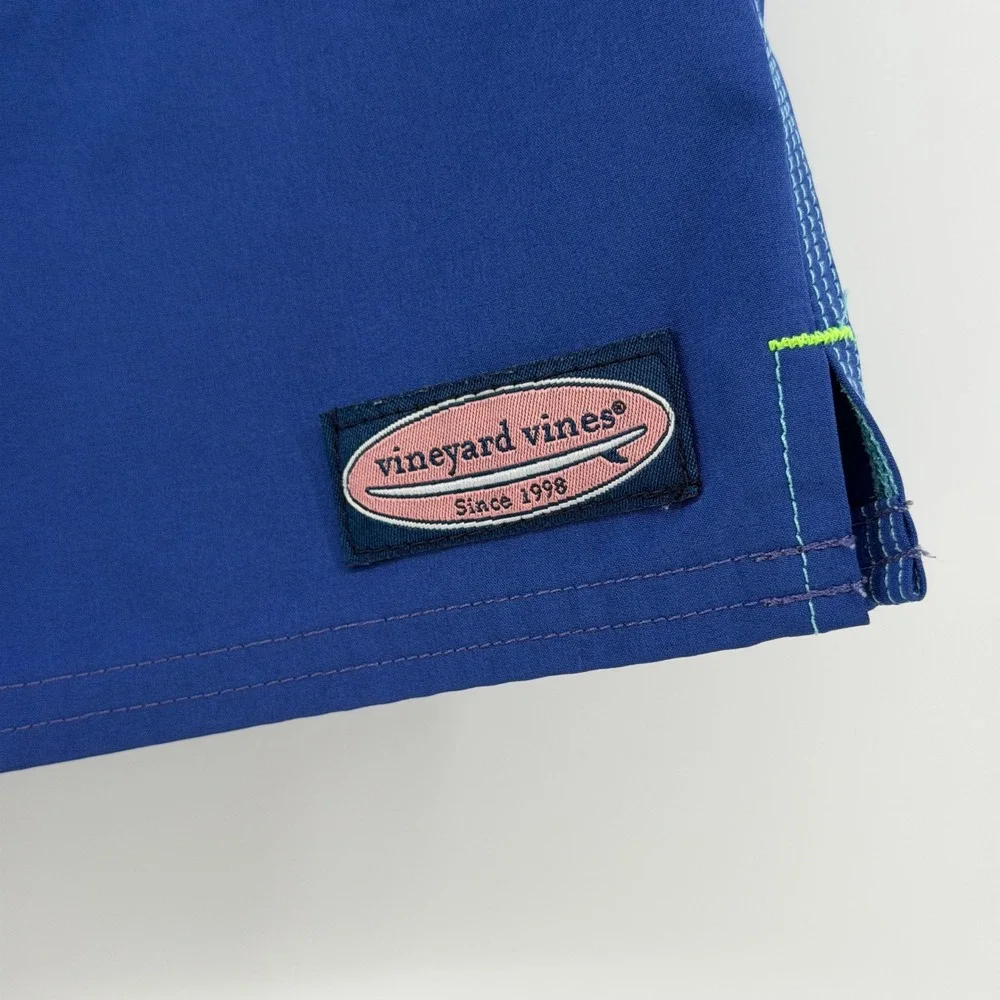 Vineyard Vines Swim Trunks Mens XL Blue Teal Striped Colorblock Board Shorts